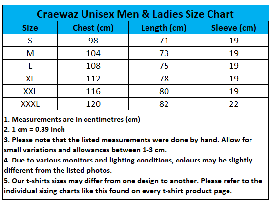 Craewaz Unisex Men & Ladies Size Chart 8-1
