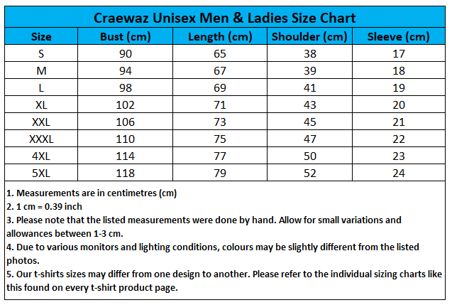 Craewaz Unisex Men and Ladies Size Chart 12
