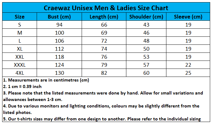 Craewaz Unisex Men and Ladies Size Chart 4-T-2