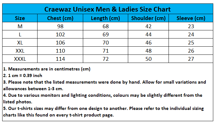 Craewaz Unisex Men and Ladies Size Chart 7-1