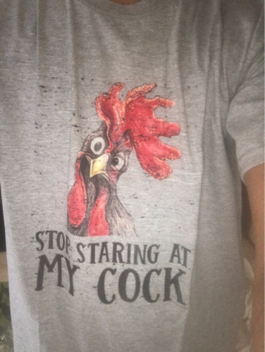 Stop Staring At My Cock Humor Black T-Shirt photo review